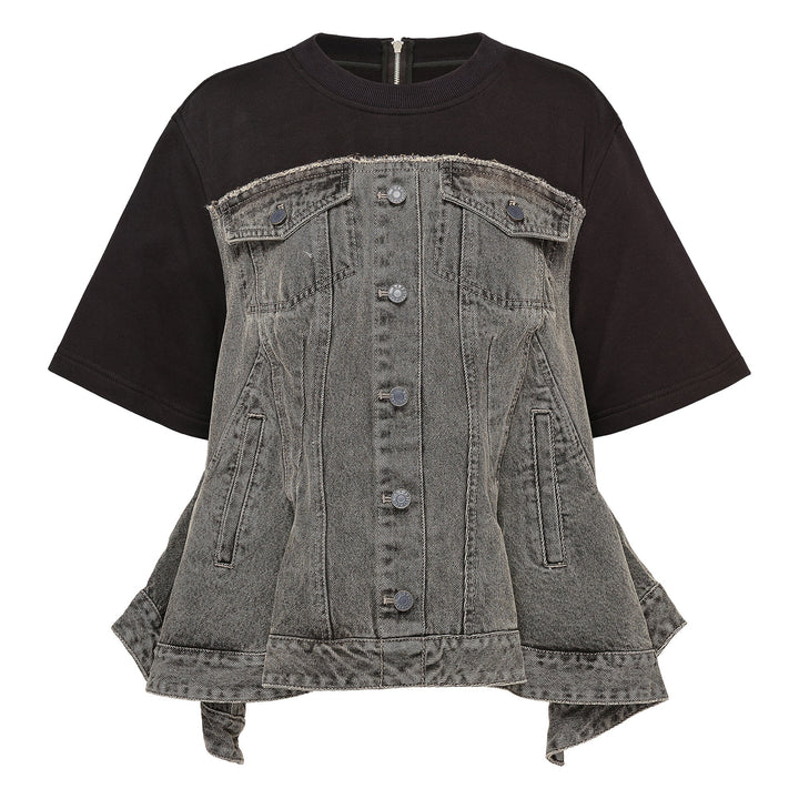 Flounce Hybrid Denim Top