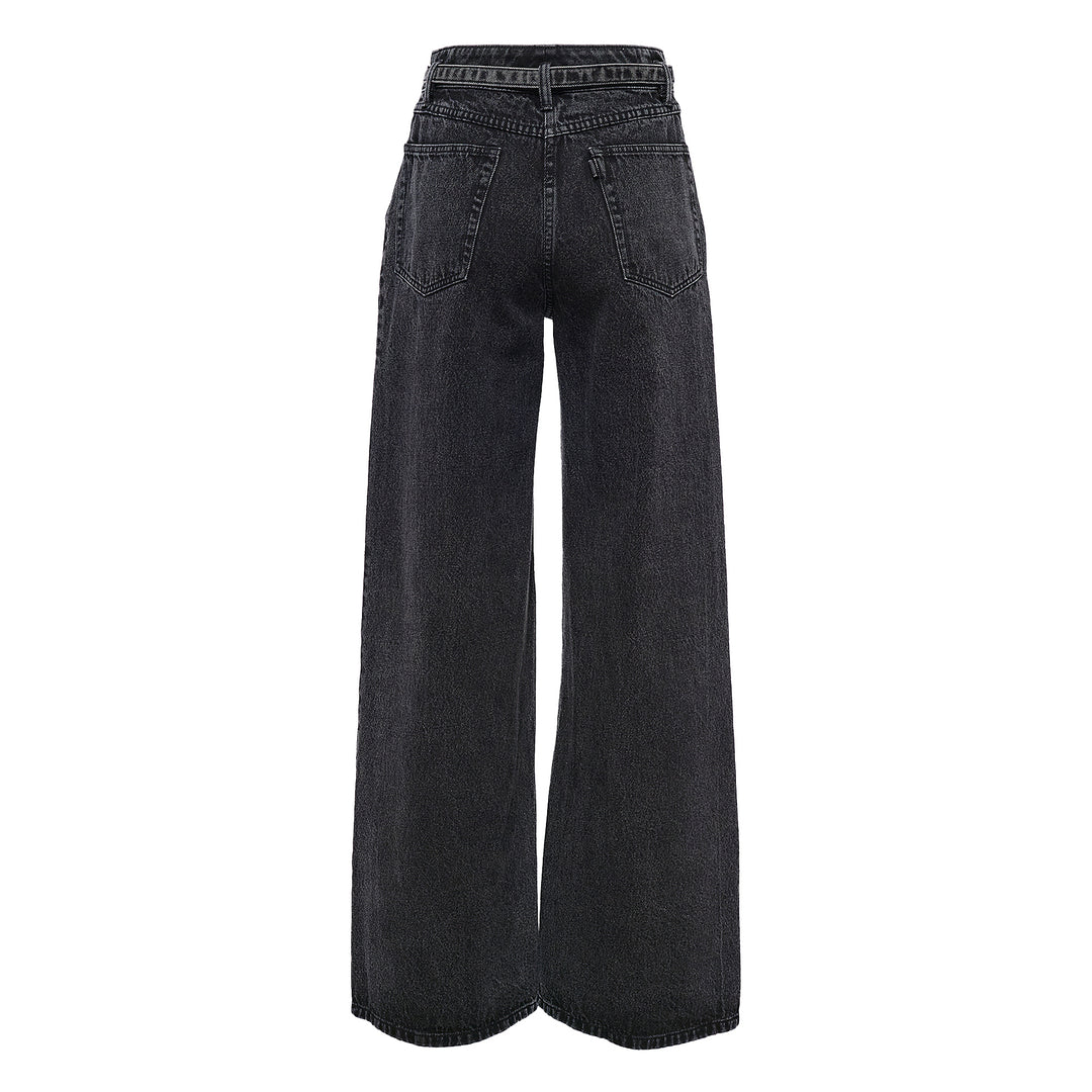 Denim Wide Leg Belted Jeans