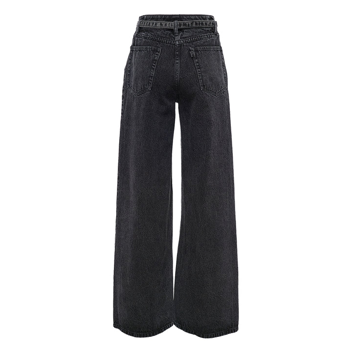 Denim Wide Leg Belted Jeans