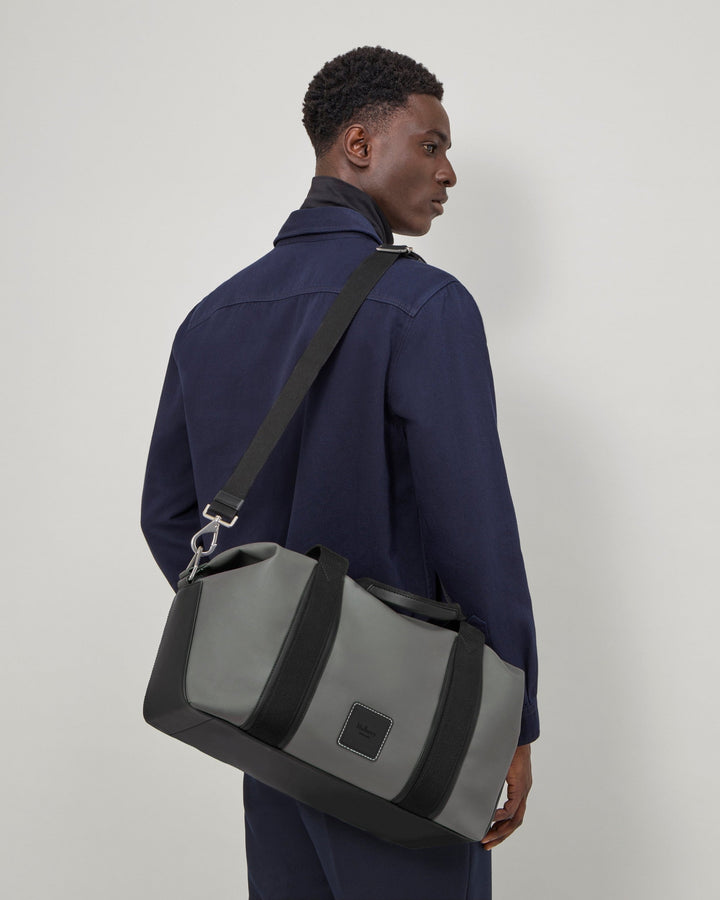 Dalston Holdall Asphalt & Black Coated Canvas & Rubberised Leather