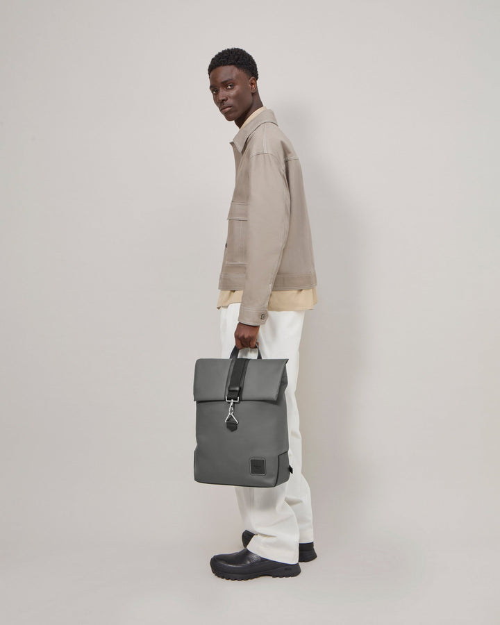 dalston leather backpack Dalston Backpack Asphalt & Black Coated Canvas & Rubberised Leather – Club21.com