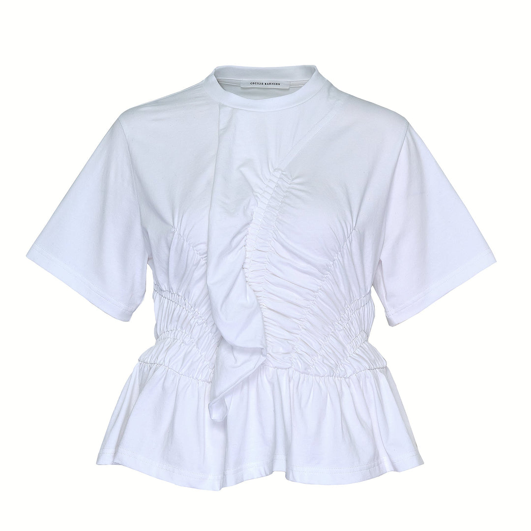 T-Shirt With Smock And Front Ruffle Detail