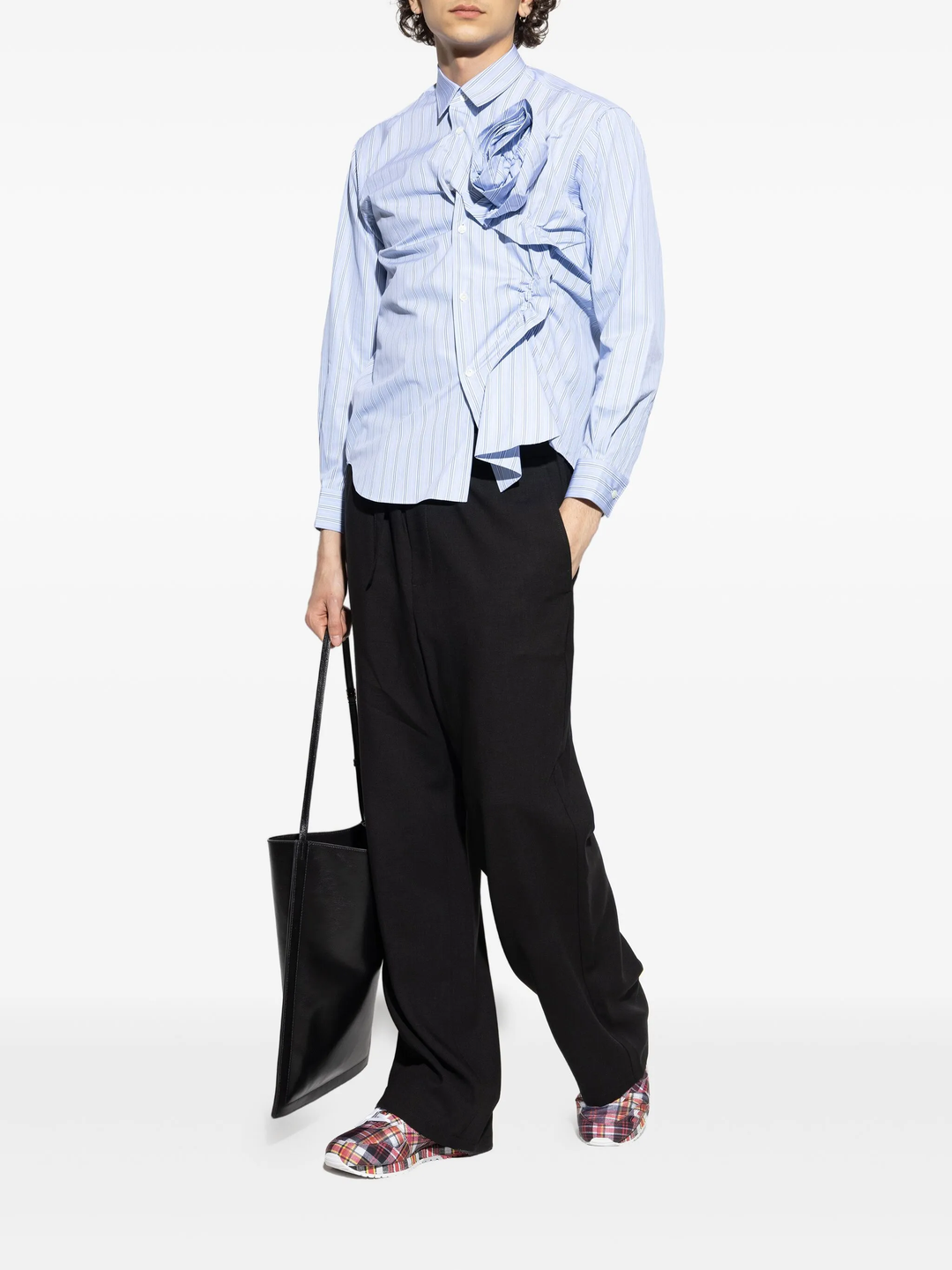 Cotton Stripe Poplin With 3D Rose Shirt