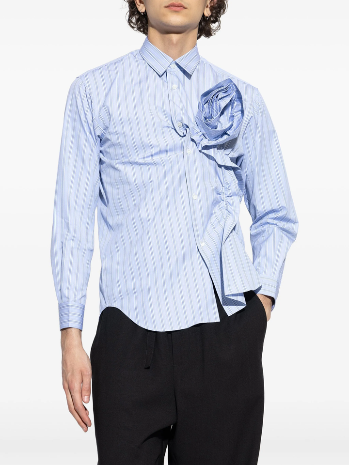 Cotton Stripe Poplin With 3D Rose Shirt
