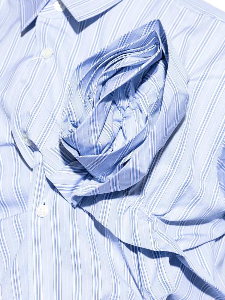 Cotton Stripe Poplin With 3D Rose Shirt