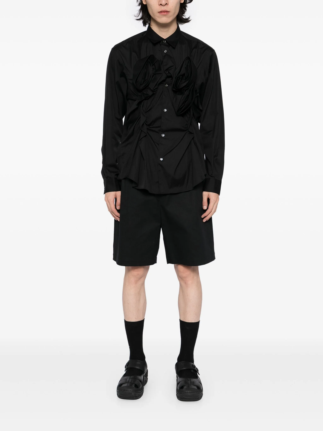 Cotton Plain Poplin Shirt With 3D
