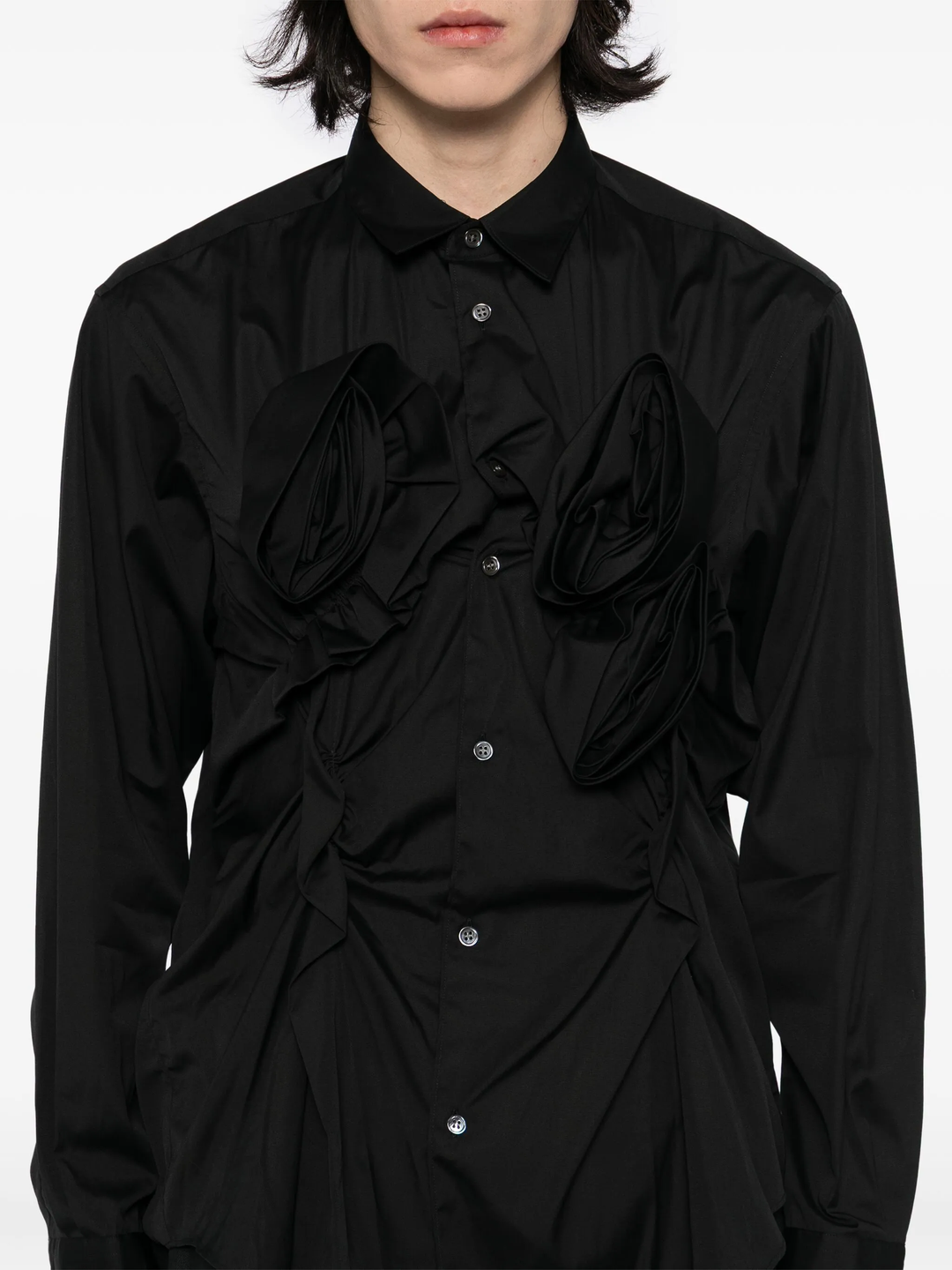 Cotton Plain Poplin Shirt With 3D