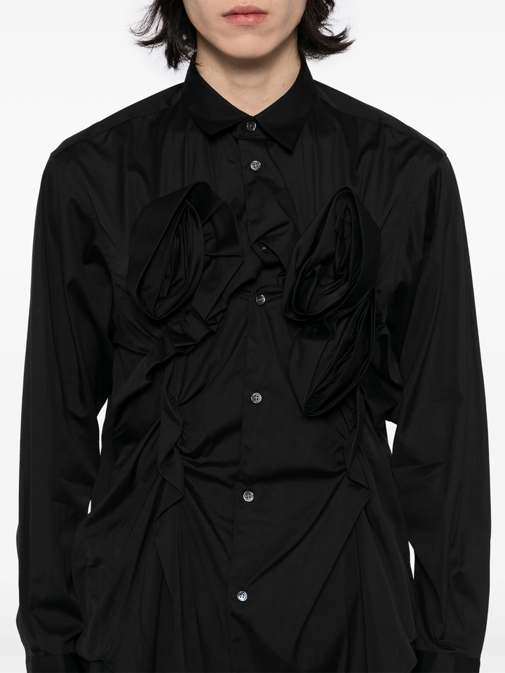 Cotton Plain Poplin Shirt With 3D