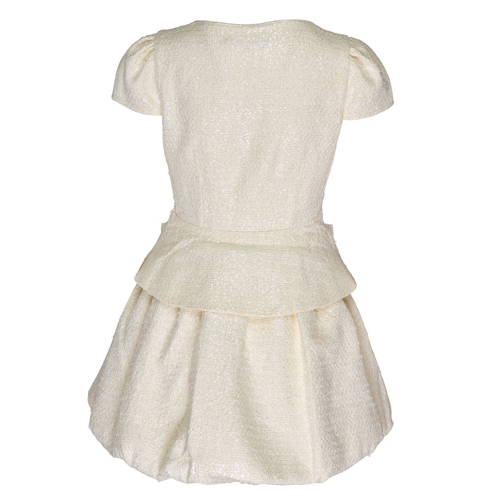 Cream Boucle Bow Detail Mini Dress