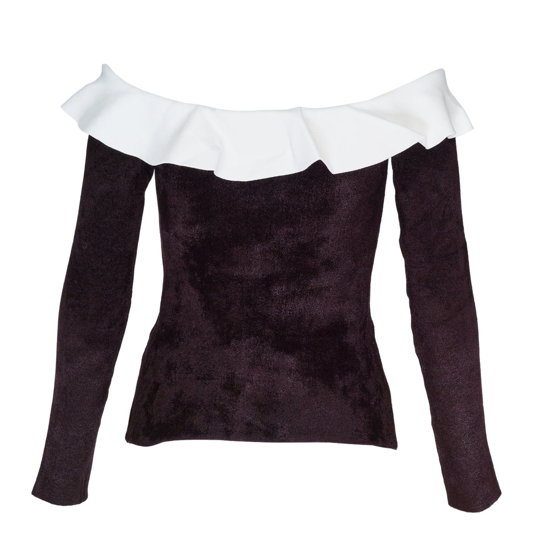 Black Chenille Knit Off Shoulder Top