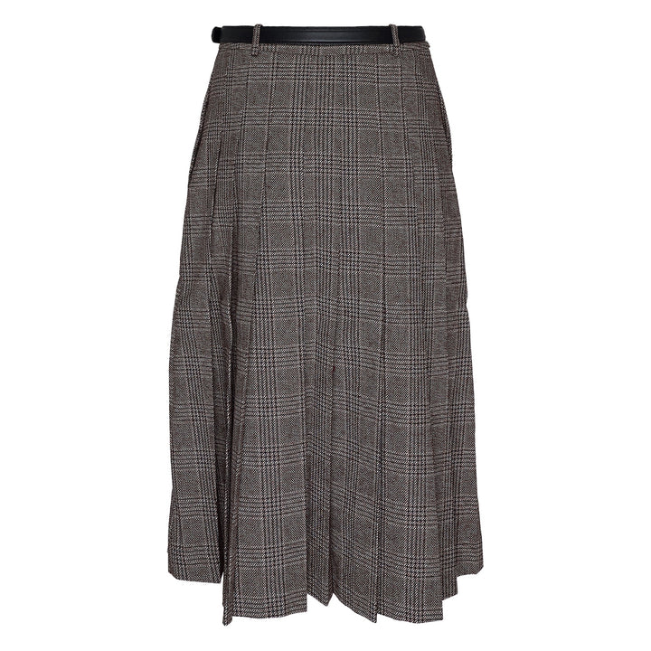 Brown Check Pleated Midi Skirt