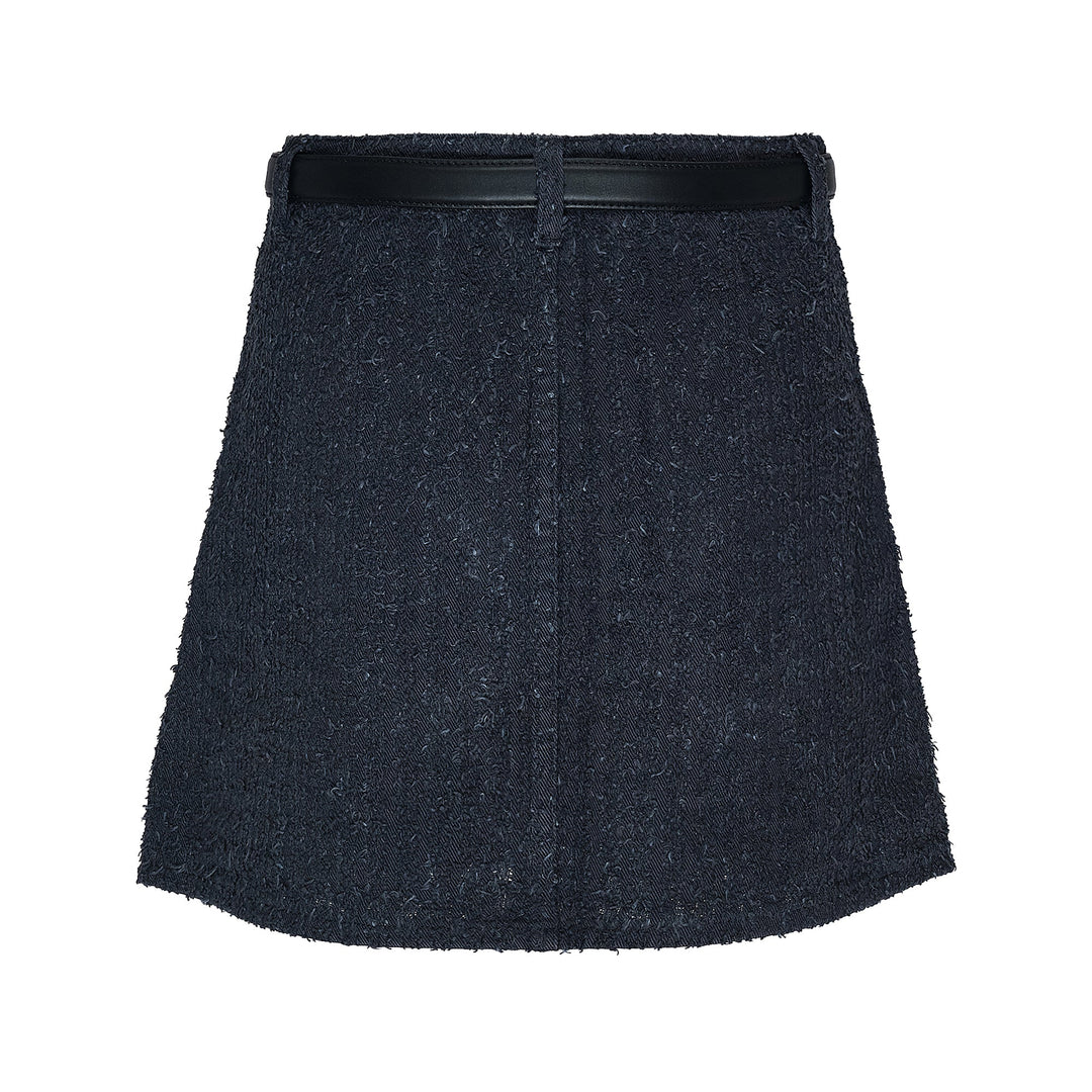 Grey Textured Denim Mini Skirt