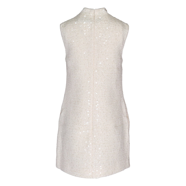 Cream Boucle Flower Motif Mini Dress