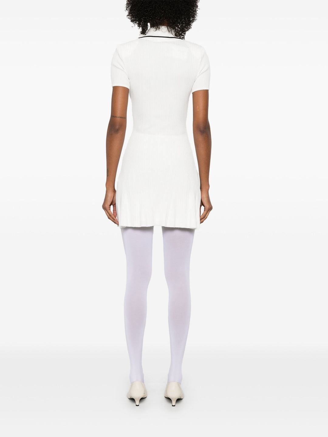 White Viscose Rib Knit Mini Dress