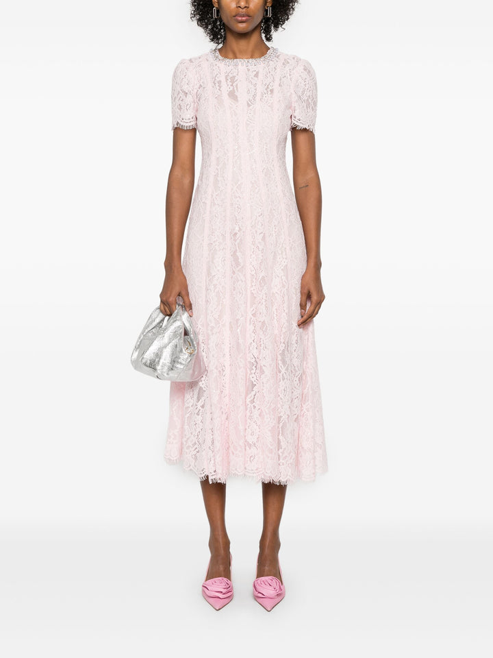 Pink Lace Embellished Midi Dress