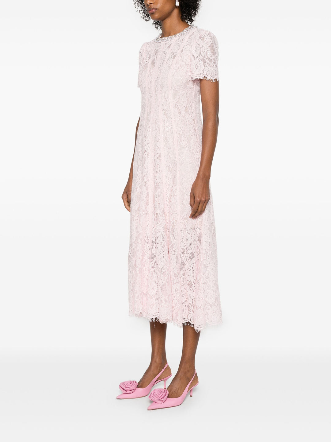 pink lace embellished midi dress Pink Lace Embellished Midi Dress