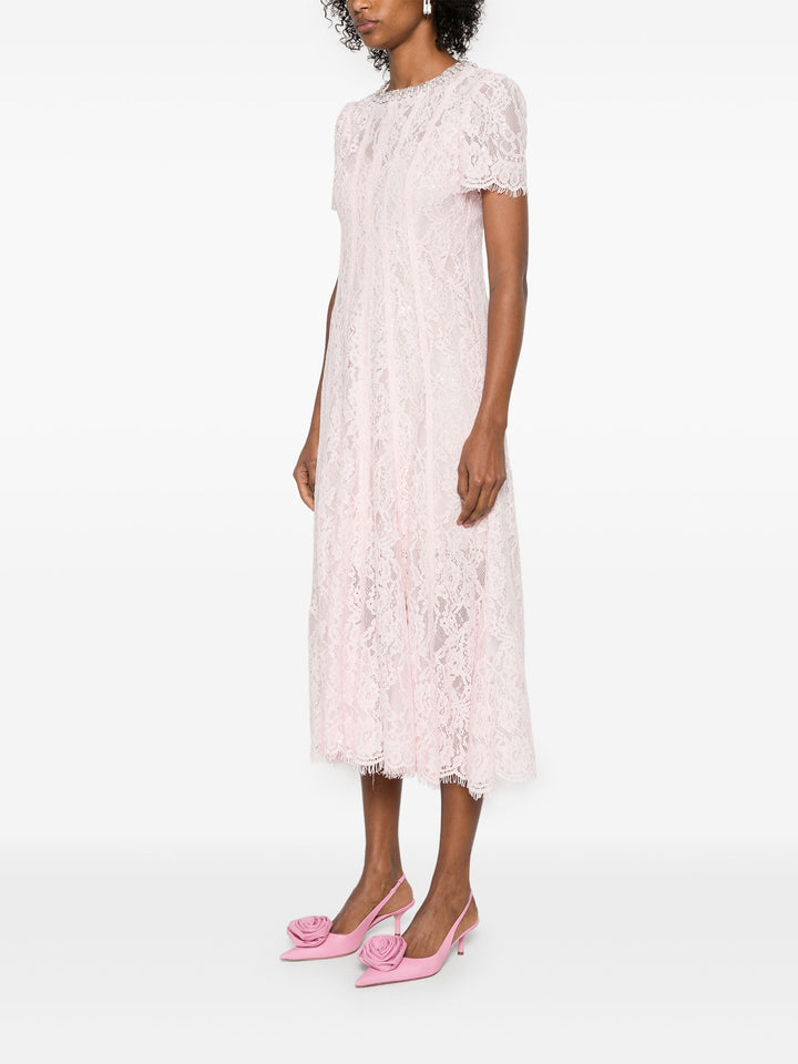 Pink Lace Embellished Midi Dress