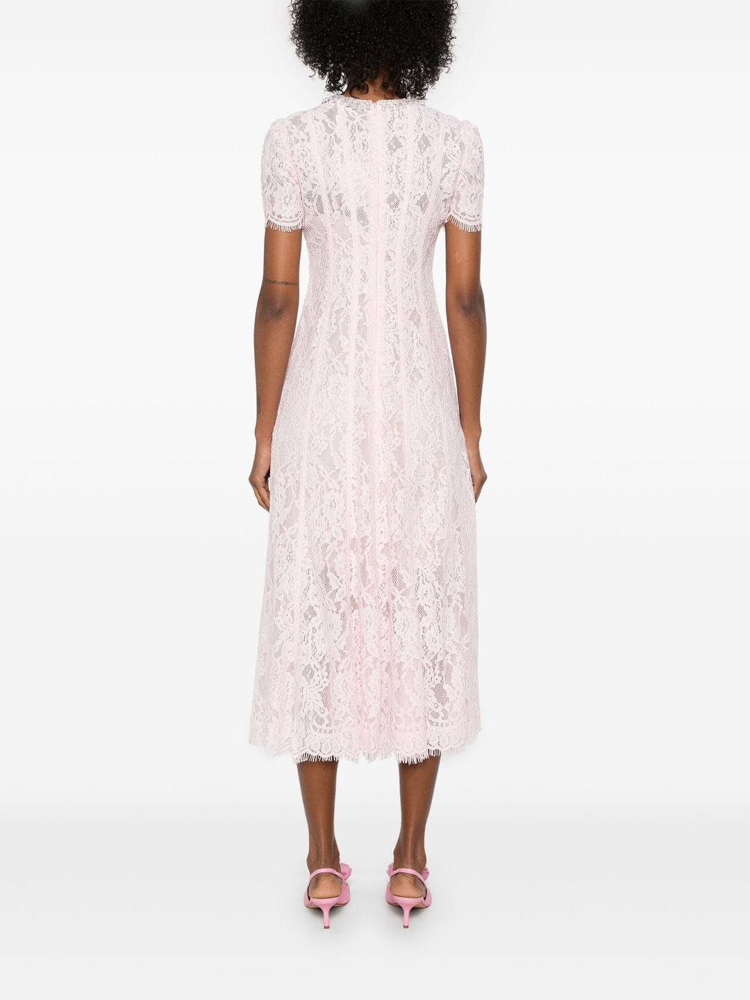 Pink Lace Embellished Midi Dress