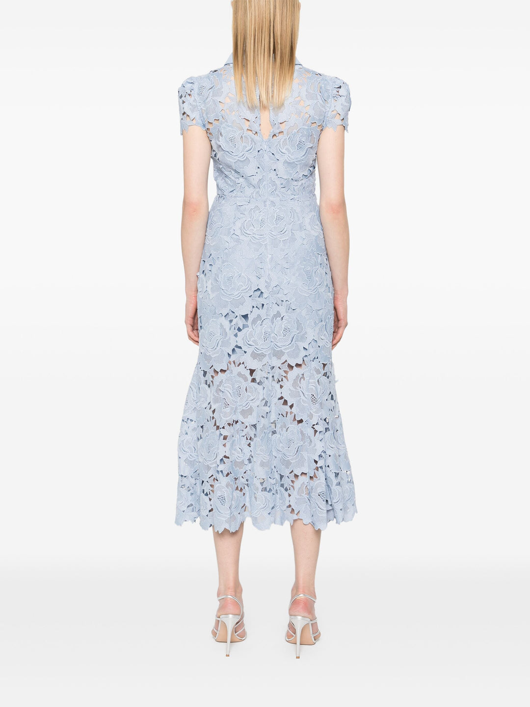 Blue Flower Lace Contrast Collar Dress