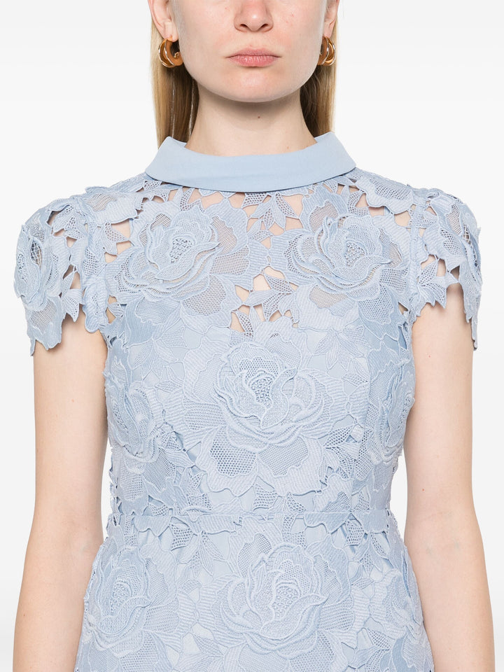 Blue Flower Lace Contrast Collar Dress