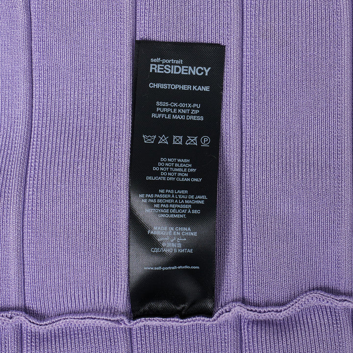 Purple Knit Zip Ruffle Maxi Dress