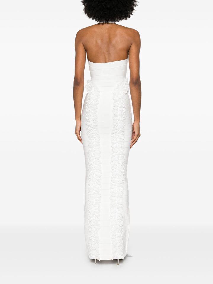 White Knit Zip Ruffle Maxi Dress