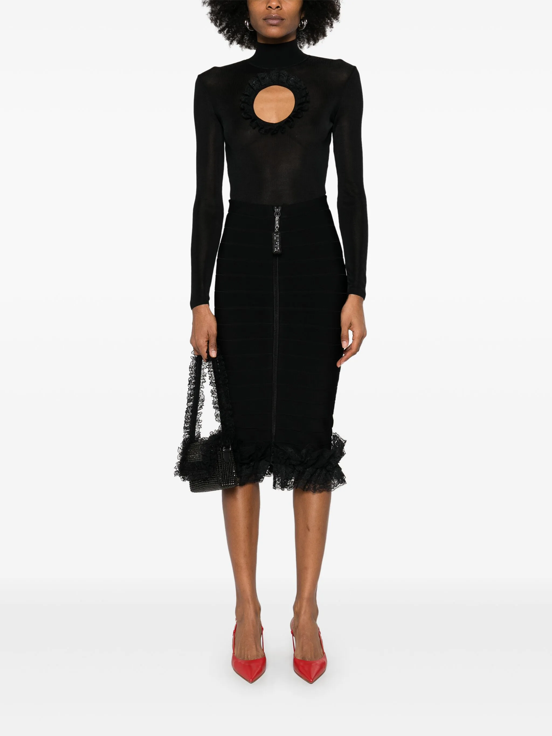 Black Knit Cut Out Bodysuit