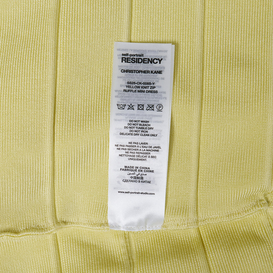 Yellow Knit Zip Ruffle Mini Dress