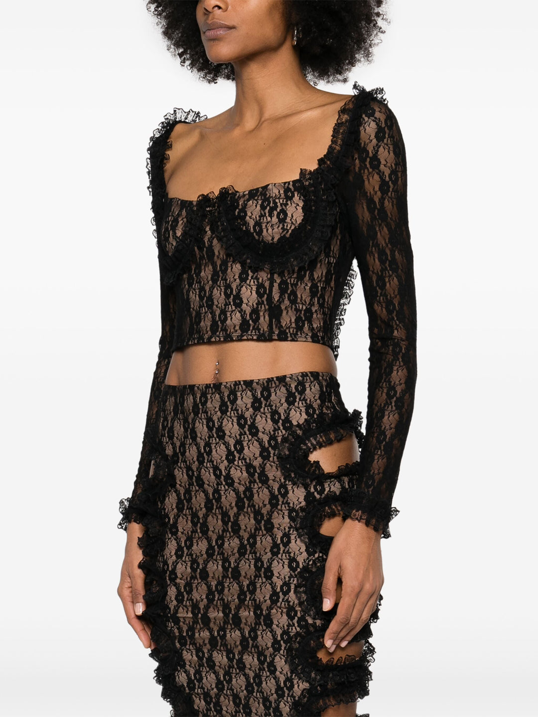 Black Lace Ruffle Top