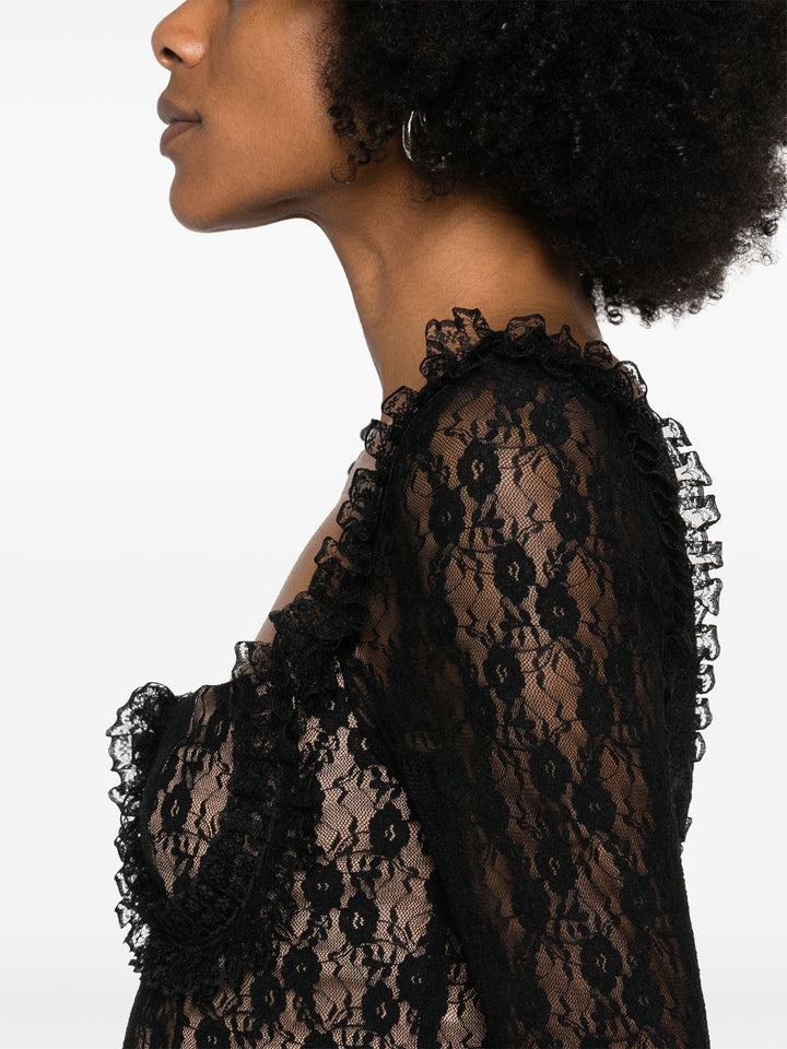 Black Lace Ruffle Top