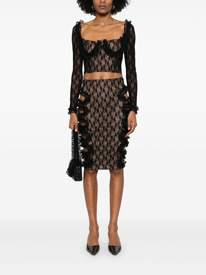 Black Lace Cut Out Midi Skirt