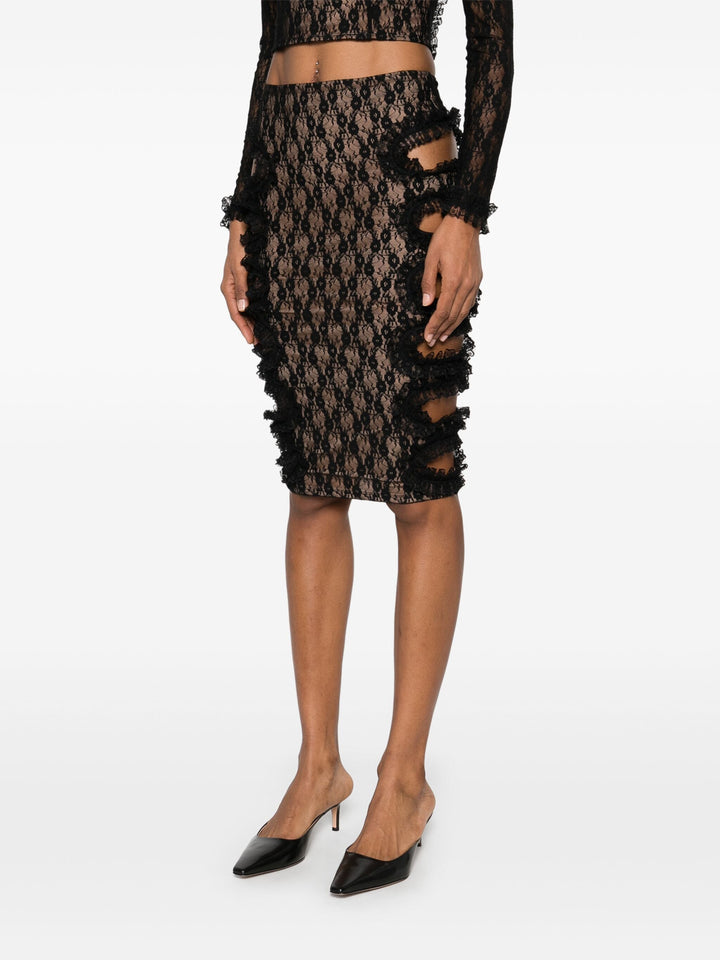 Black Lace Cut Out Midi Skirt