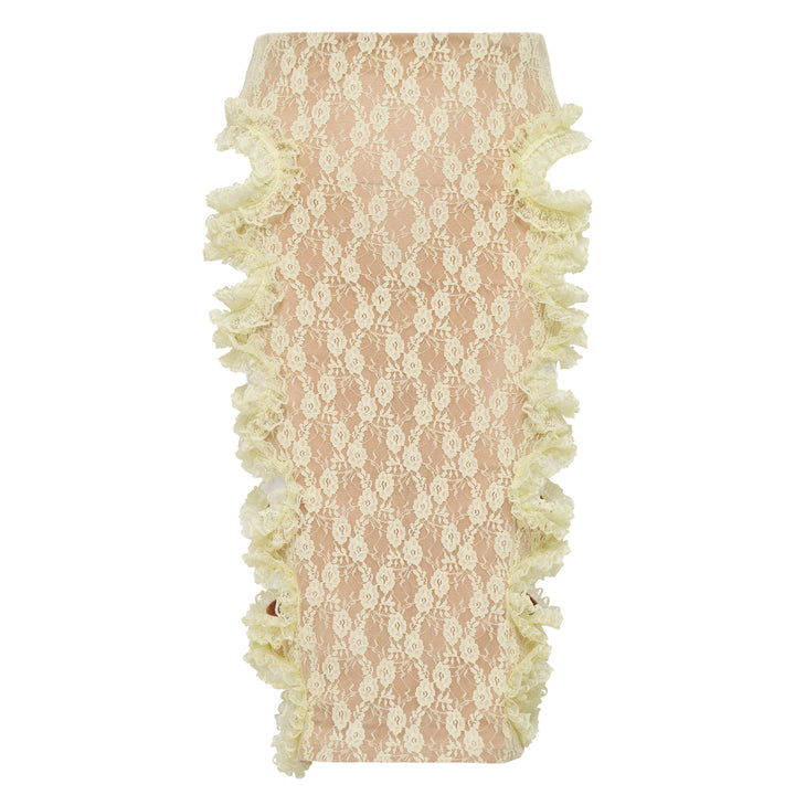 Yellow Lace Cut Out Midi Skirt