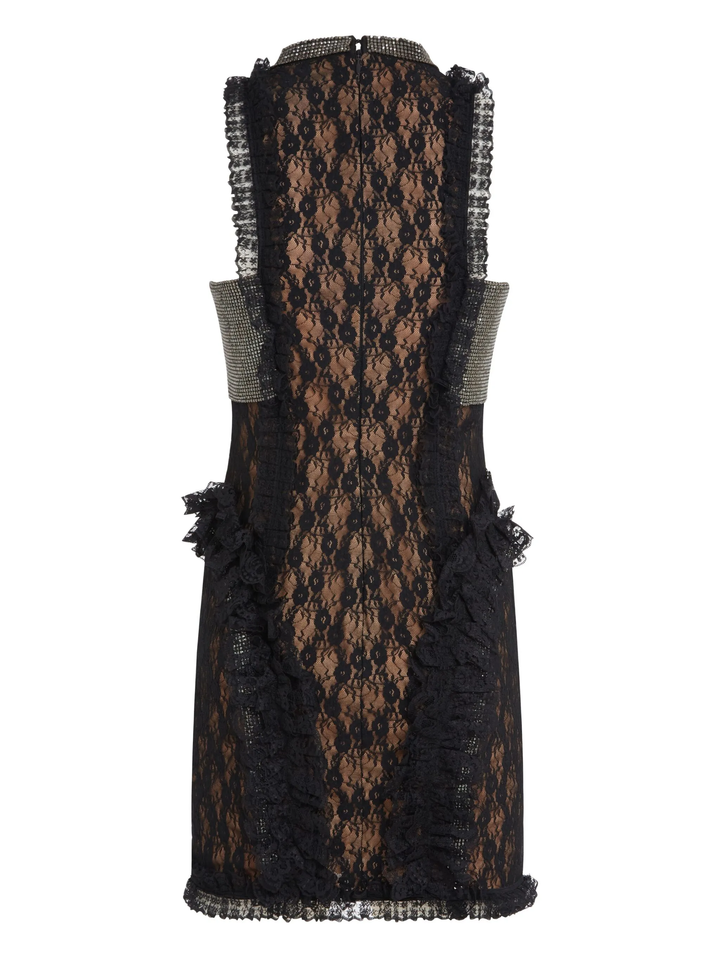 Black Lace Crystal Detail Mini Dress