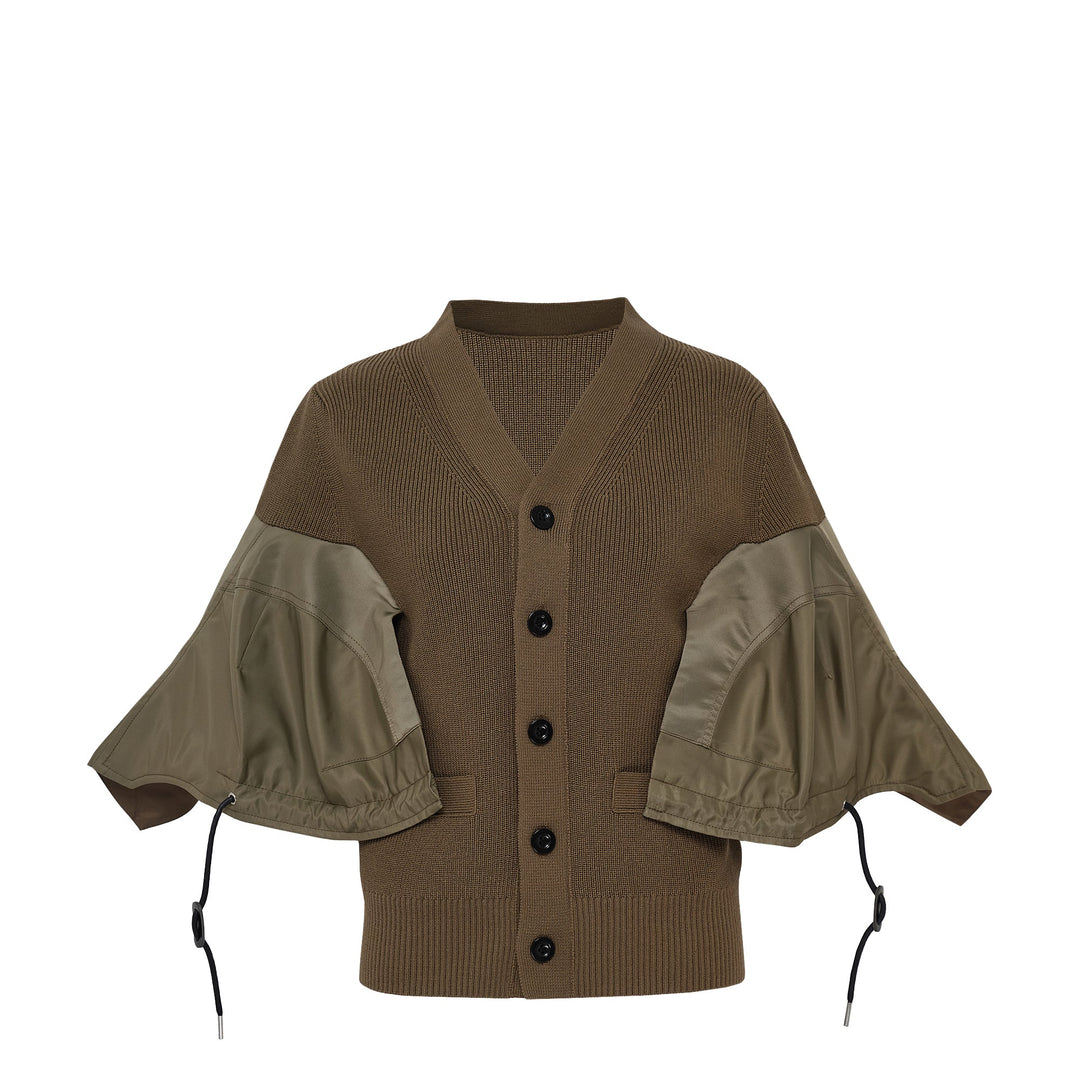 Nylon Twill X Knit Cardigan
