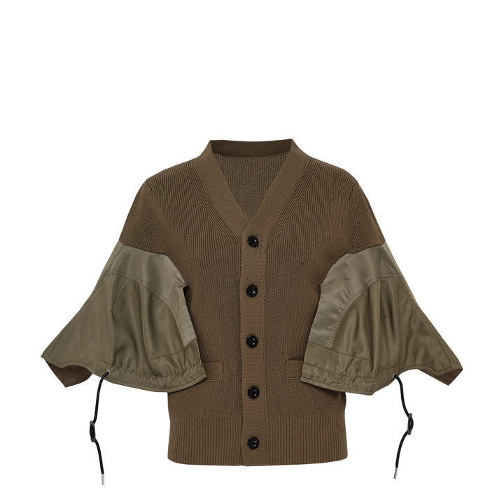 Nylon Twill X Knit Cardigan