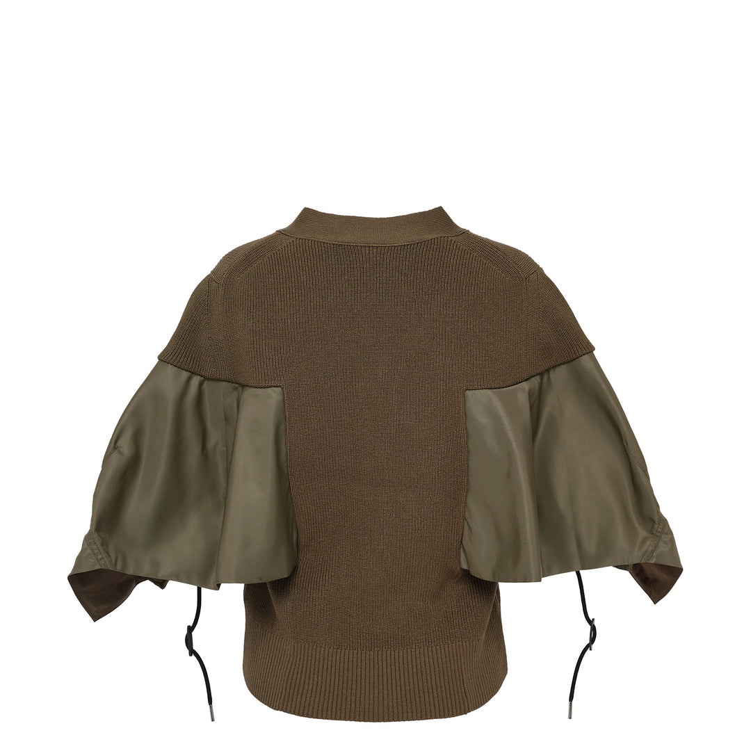 Nylon Twill X Knit Cardigan