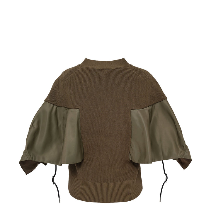 Nylon Twill X Knit Cardigan