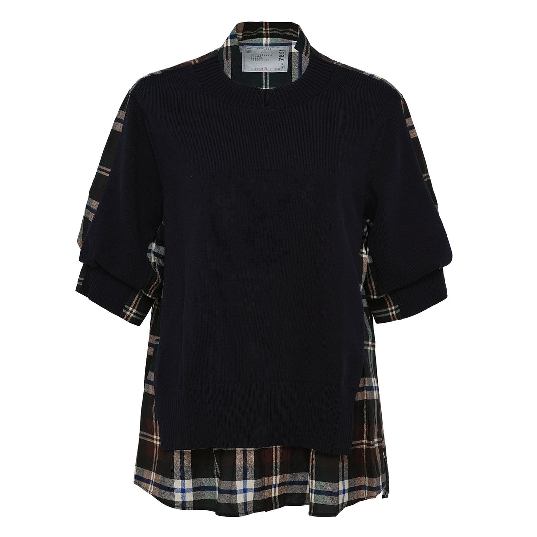 Plaid Print X Knit Pullover