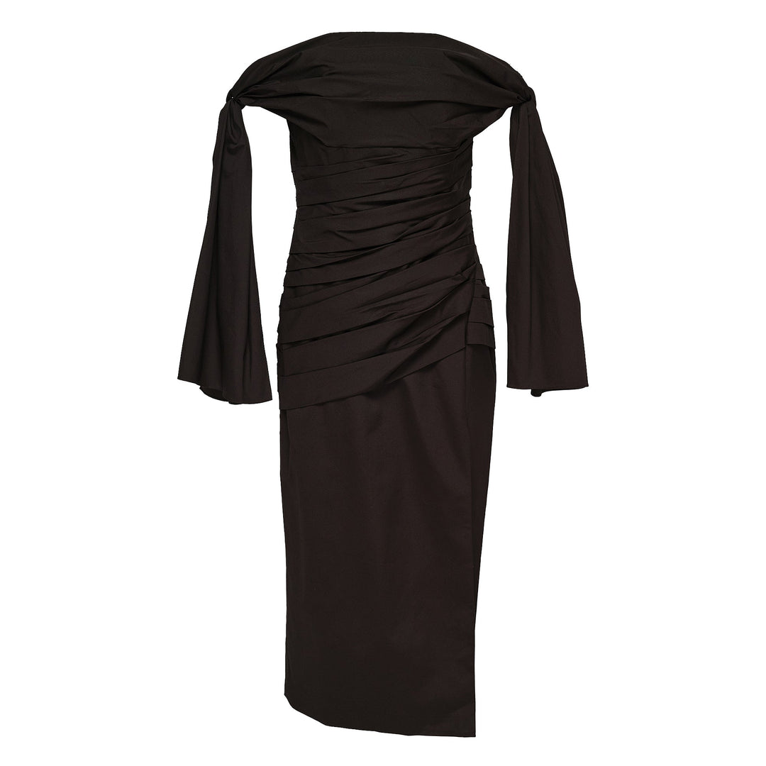 Off Shoulder Tie Draped Midi Dress