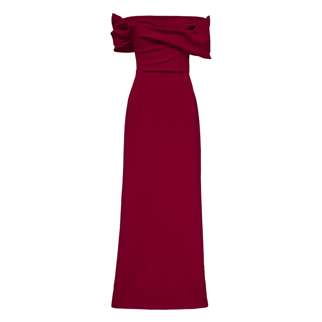 Draped Off Shoulder Column Gown
