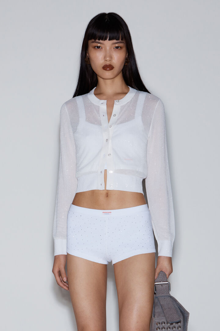 Cropped Cardigan In Clear Bead Hotfix