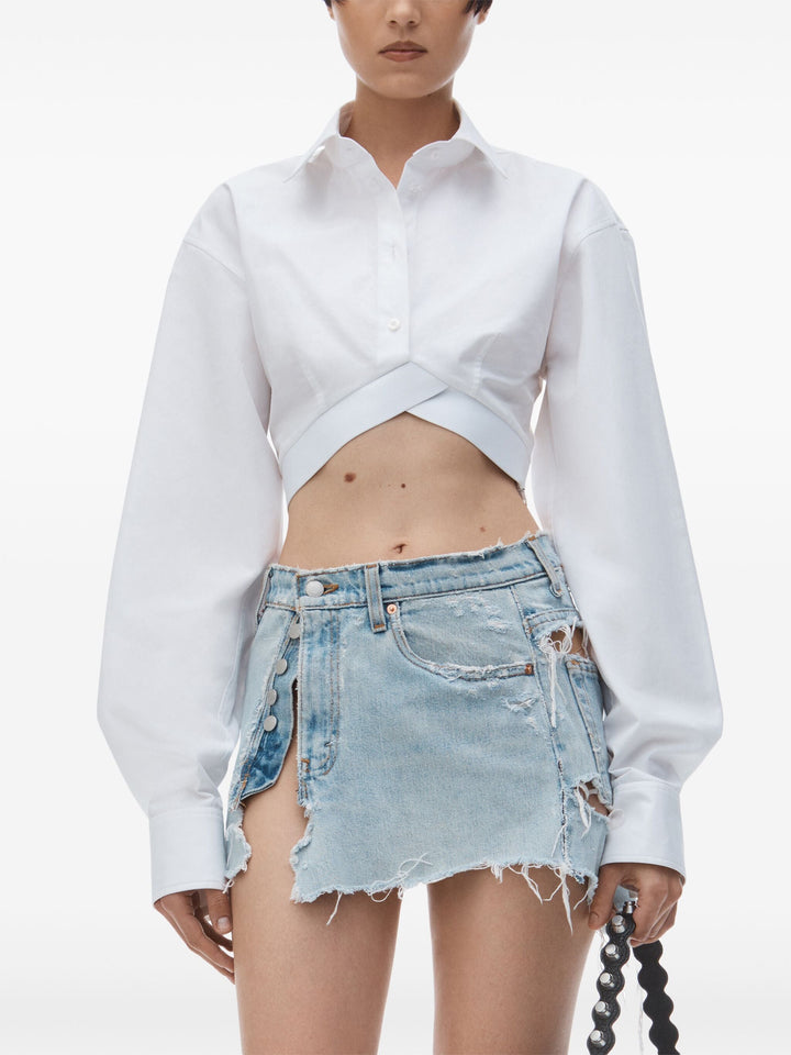 Cropped Shirt In Organic Cotton With Logo Elastic