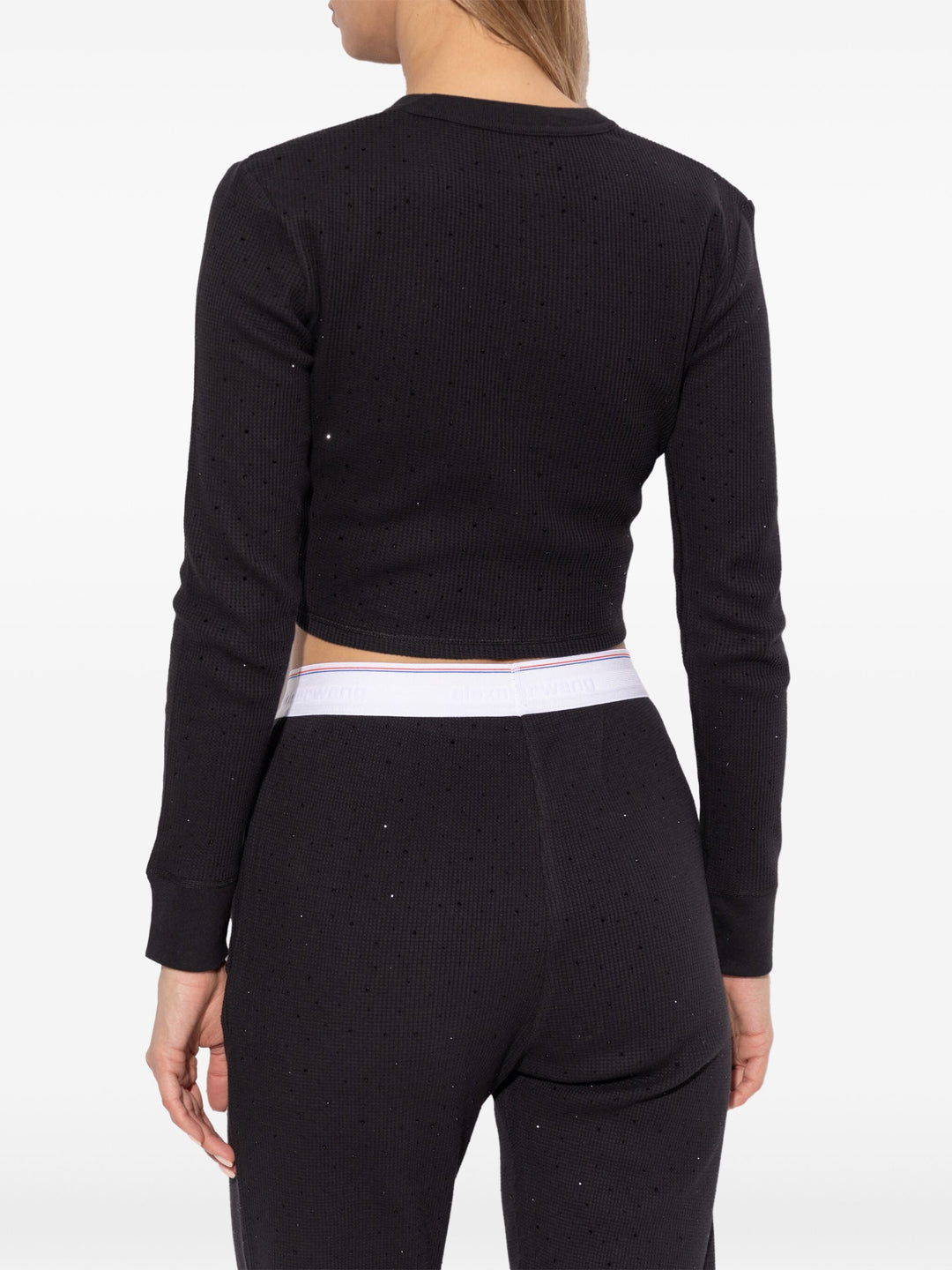 Crystal Hotfix Long-Sleeve Cardigan In Waffle Knit