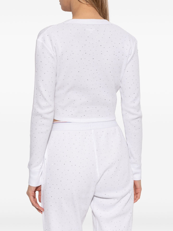 Crystal Hotfix Long-Sleeve Cardigan In Waffle Knit