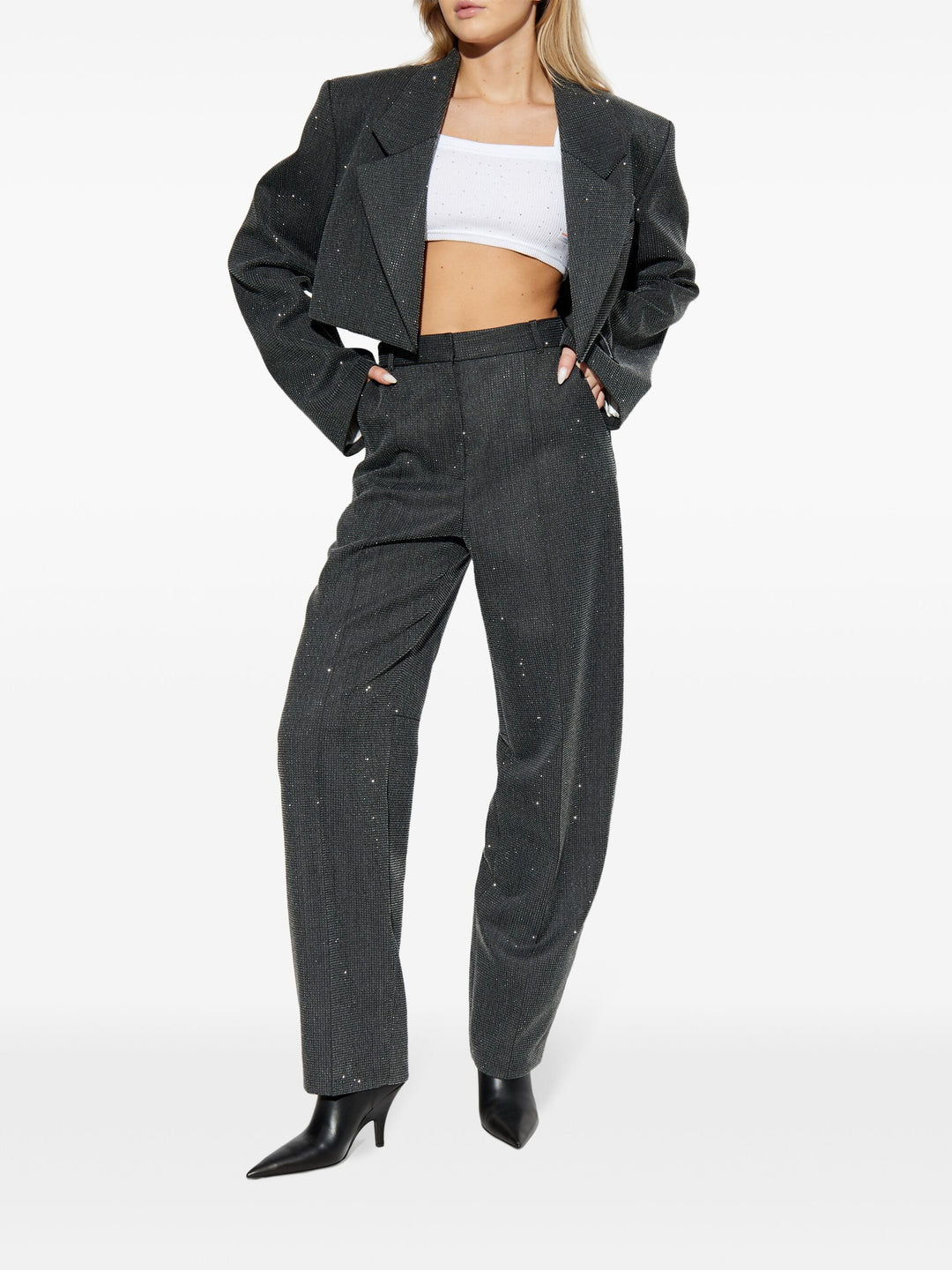 Crystal Hotfix Cropped Camisole In Waffle Knit
