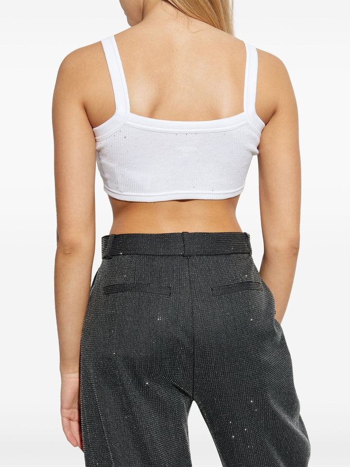 Crystal Hotfix Cropped Camisole In Waffle Knit