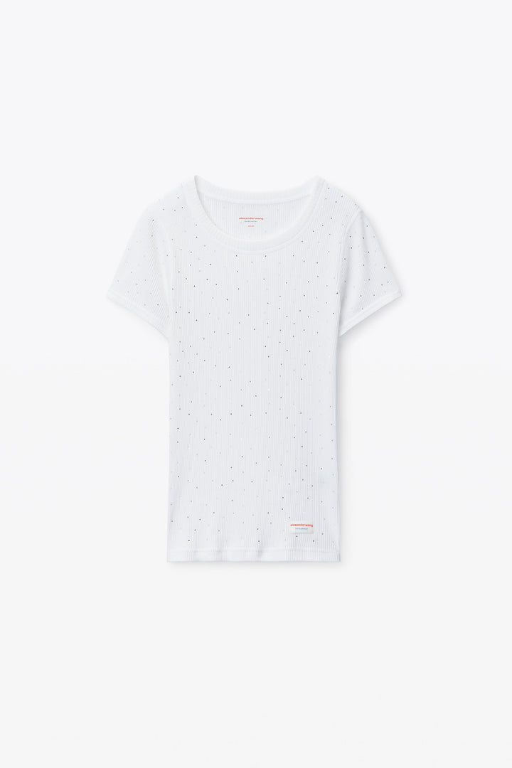 Crystal Rhinestone Embellished Crew Neck T-Shirt