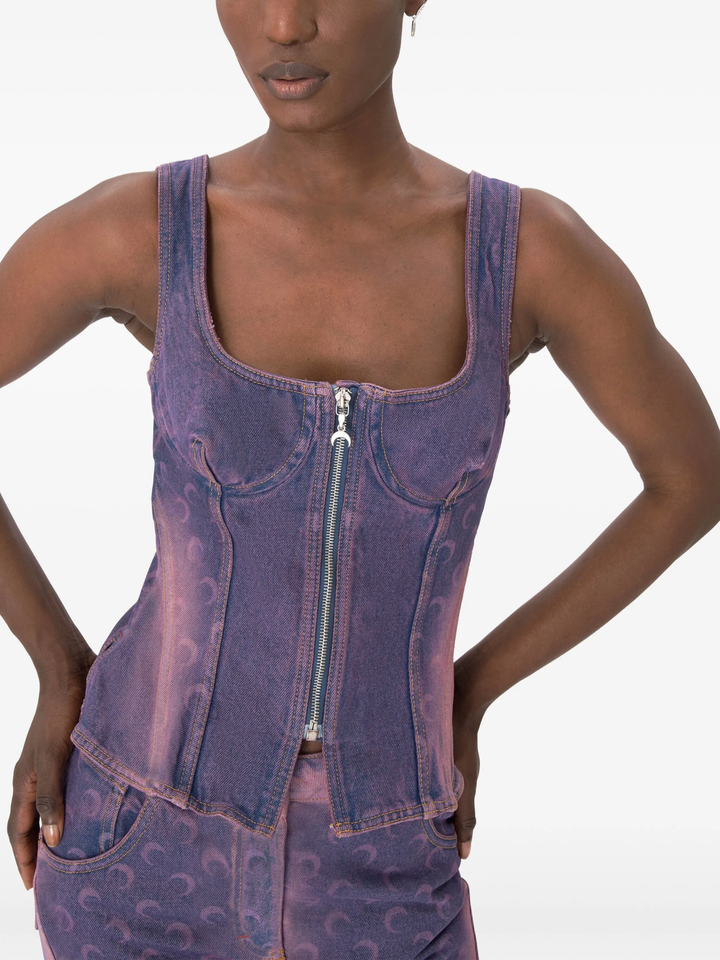 Moon Laser Denim Bustier Top