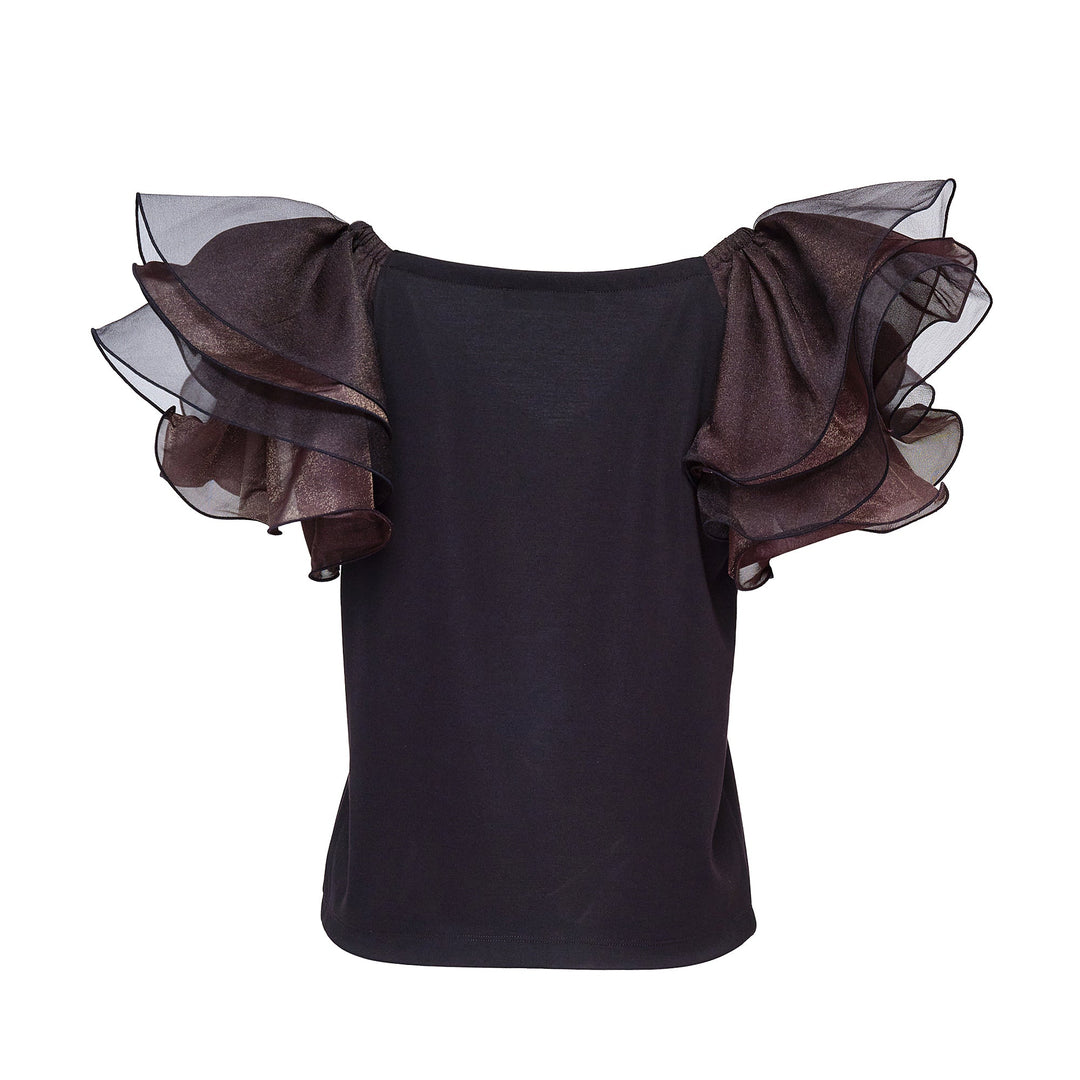 Triacetate Satin Knit Frill Top